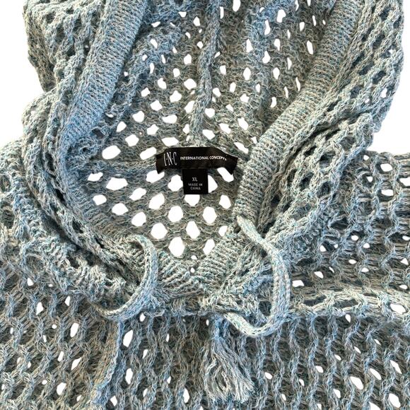 INC International Concepts Women's Blue Seashell Open Stitch Hoodie Sweater XL - Picture 4 of 11